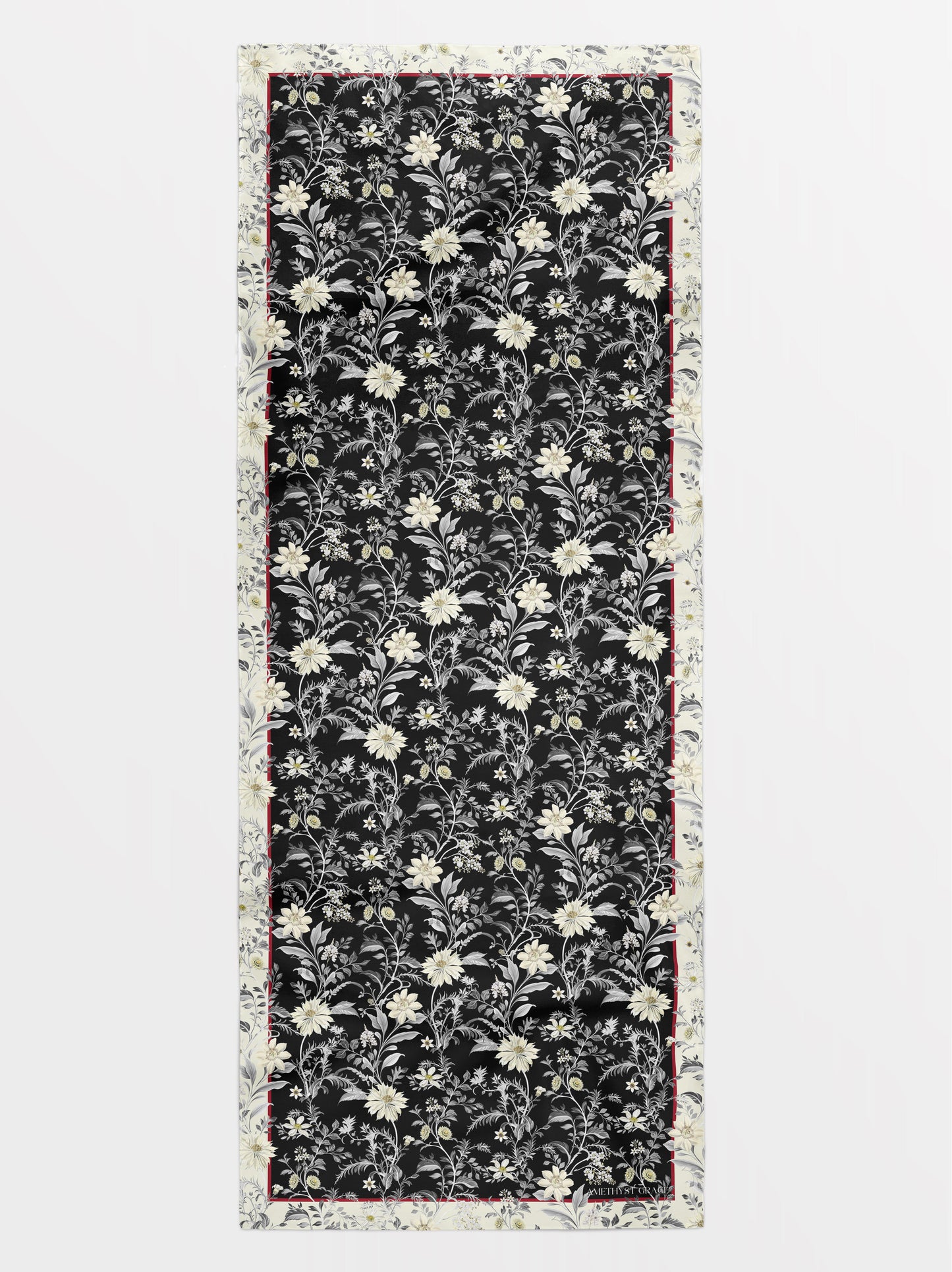 Meadow Swirl Shawl – Beige & Black – Silk Wool Modal Blend
