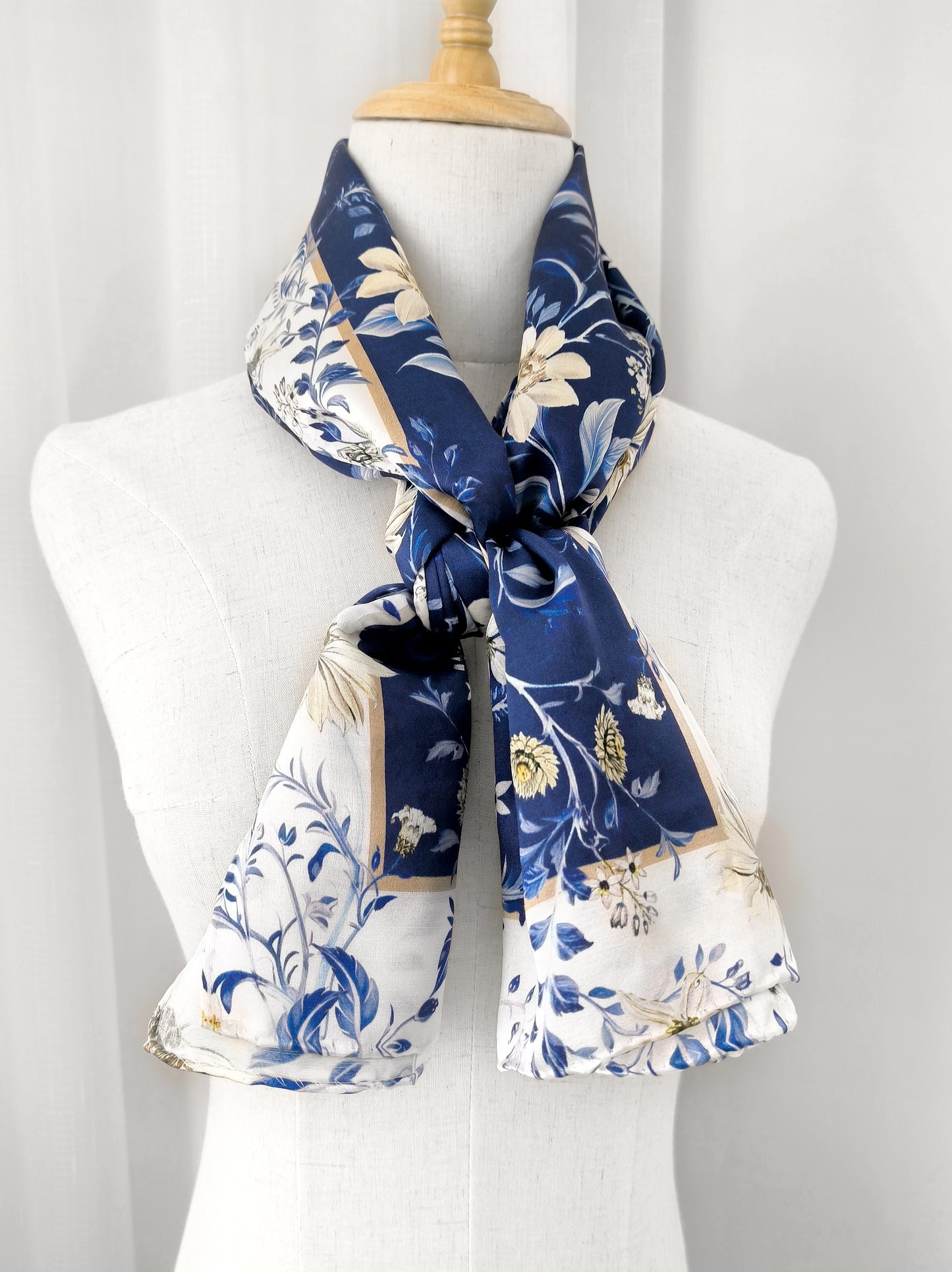 Meadow Swirl Shawl – Blue & Beige – Silk Wool Modal Blend