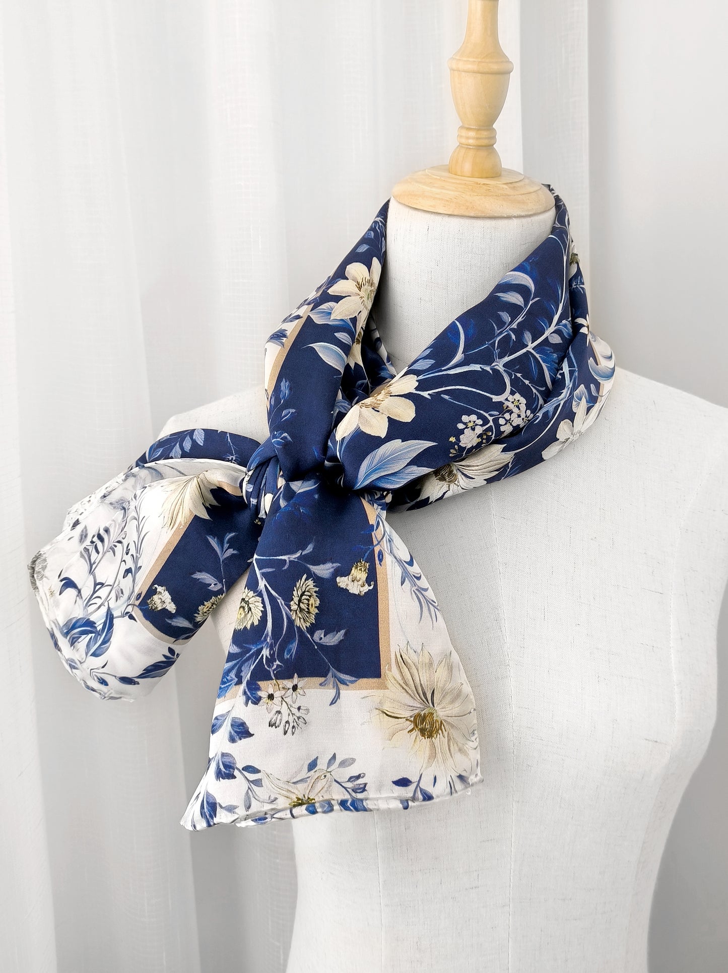 Meadow Swirl Shawl – Blue & Beige – Silk Wool Modal Blend