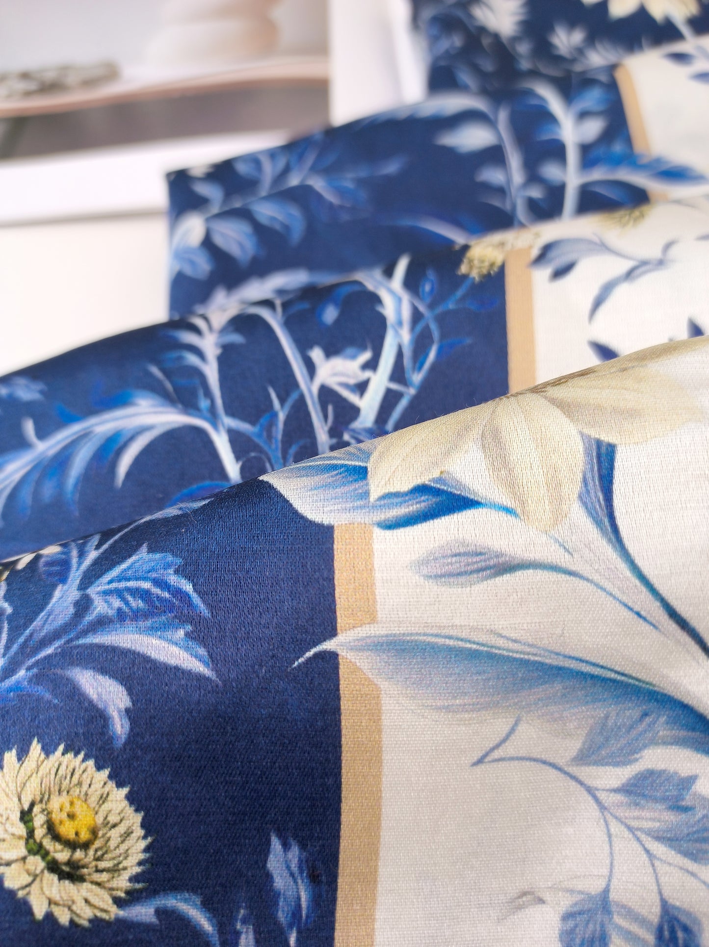 Meadow Swirl Shawl – Blue & Beige – Silk Wool Modal Blend
