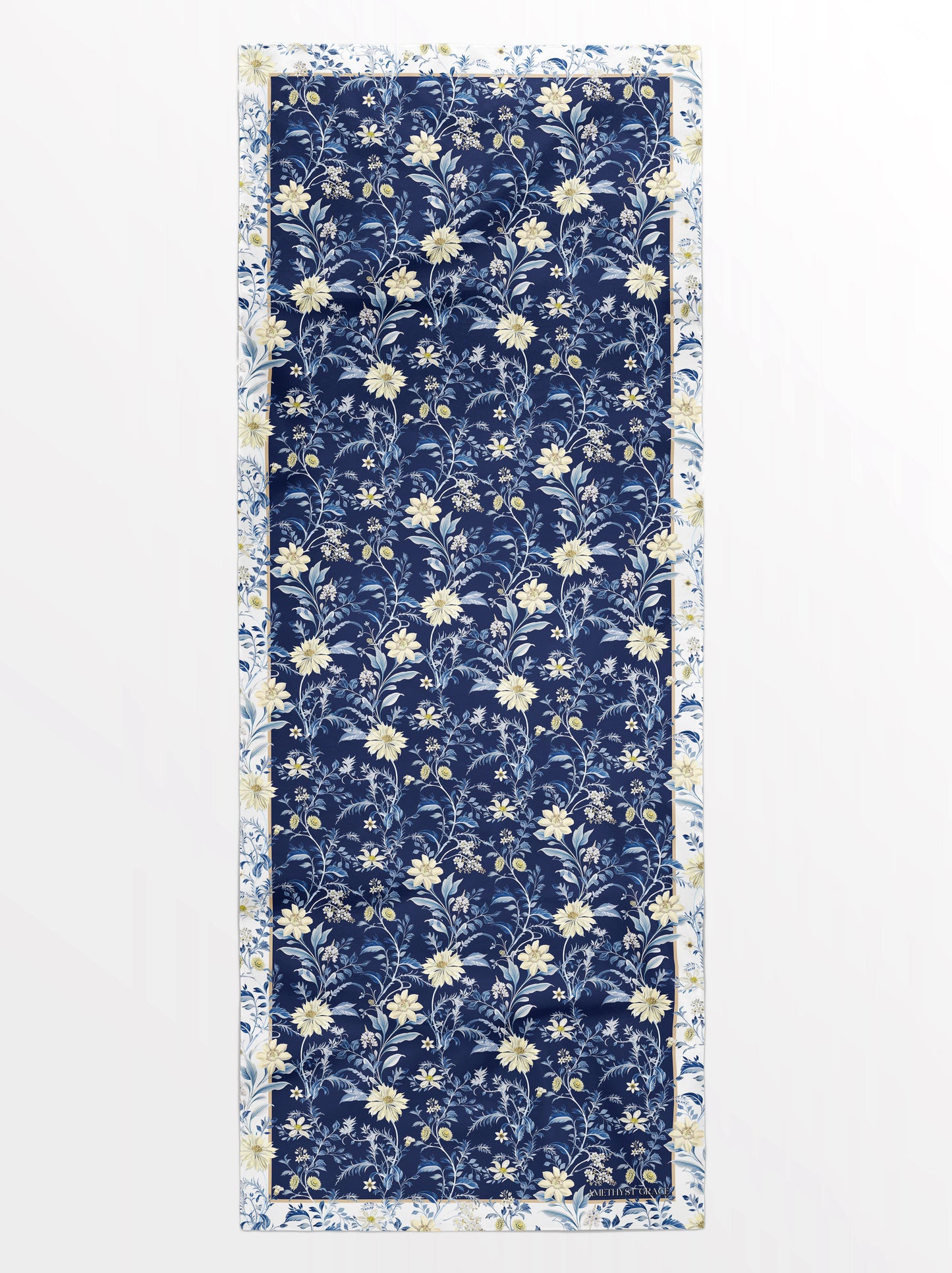 Meadow Swirl Shawl – Blue & Beige – Silk Wool Modal Blend