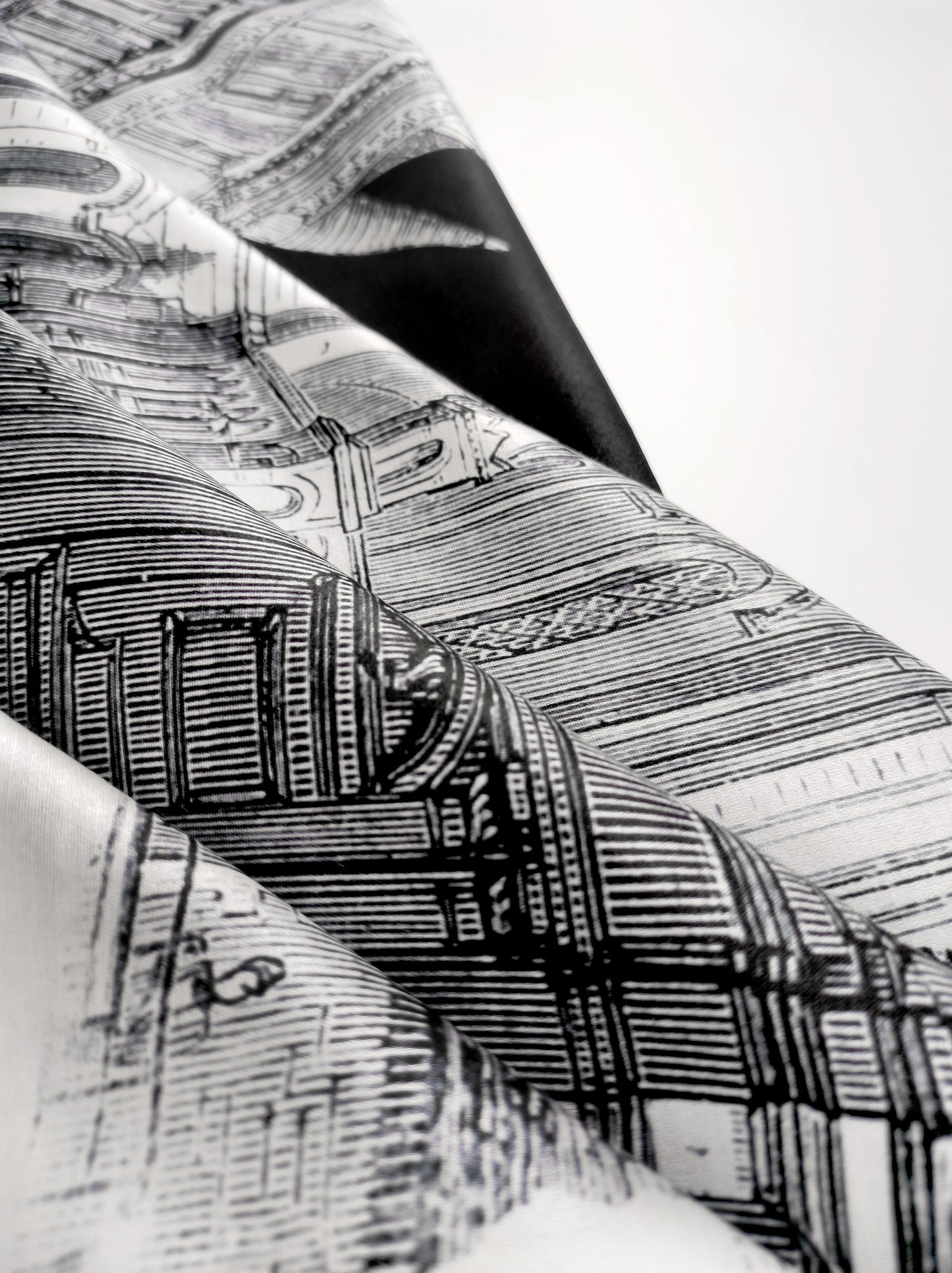 Outline Print Square Scarf – Black & White – Silk Wool Modal Blend