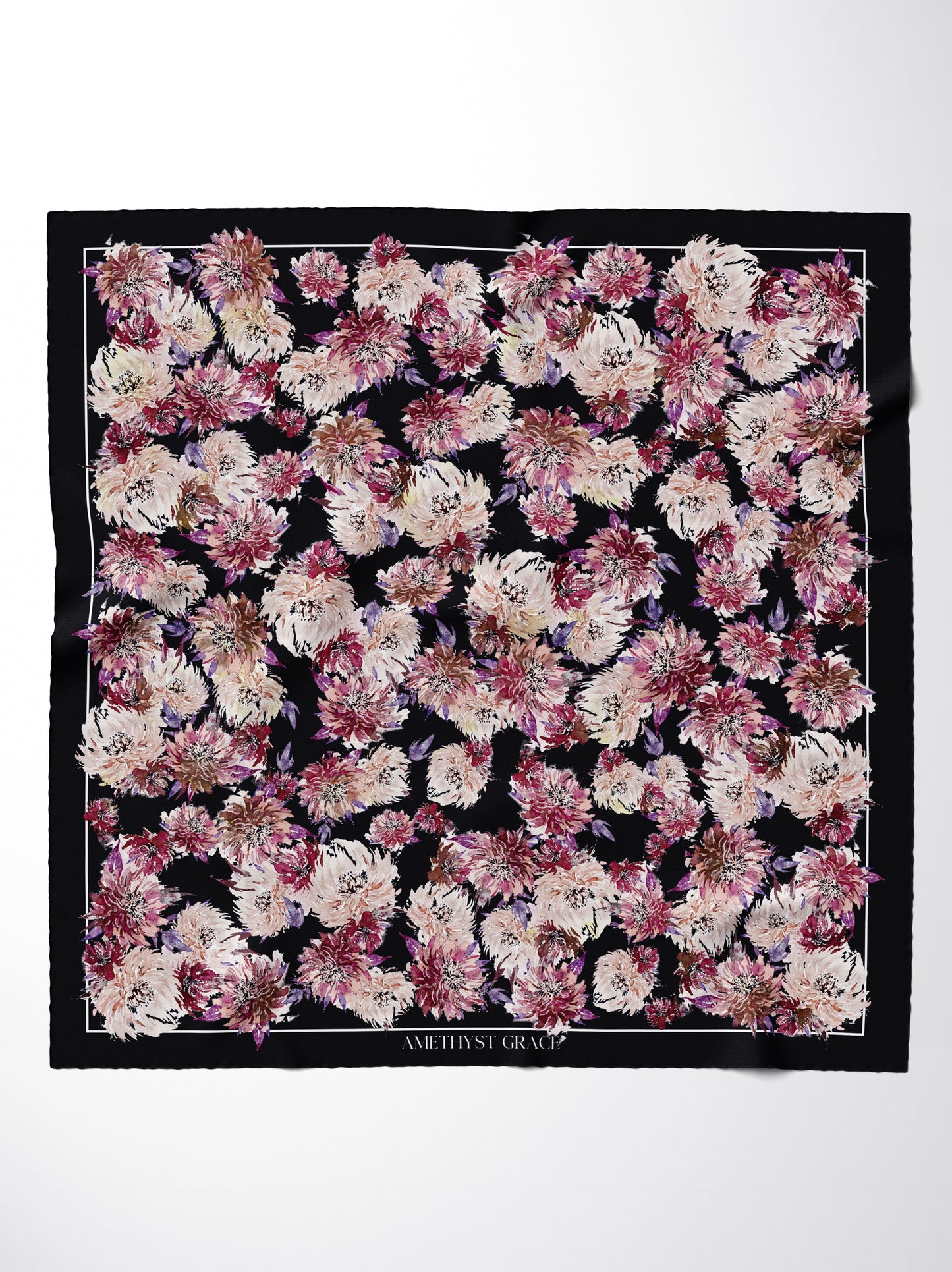 Petal Vibe Print Scarf – Black & Red – Silk Wool Modal Blend