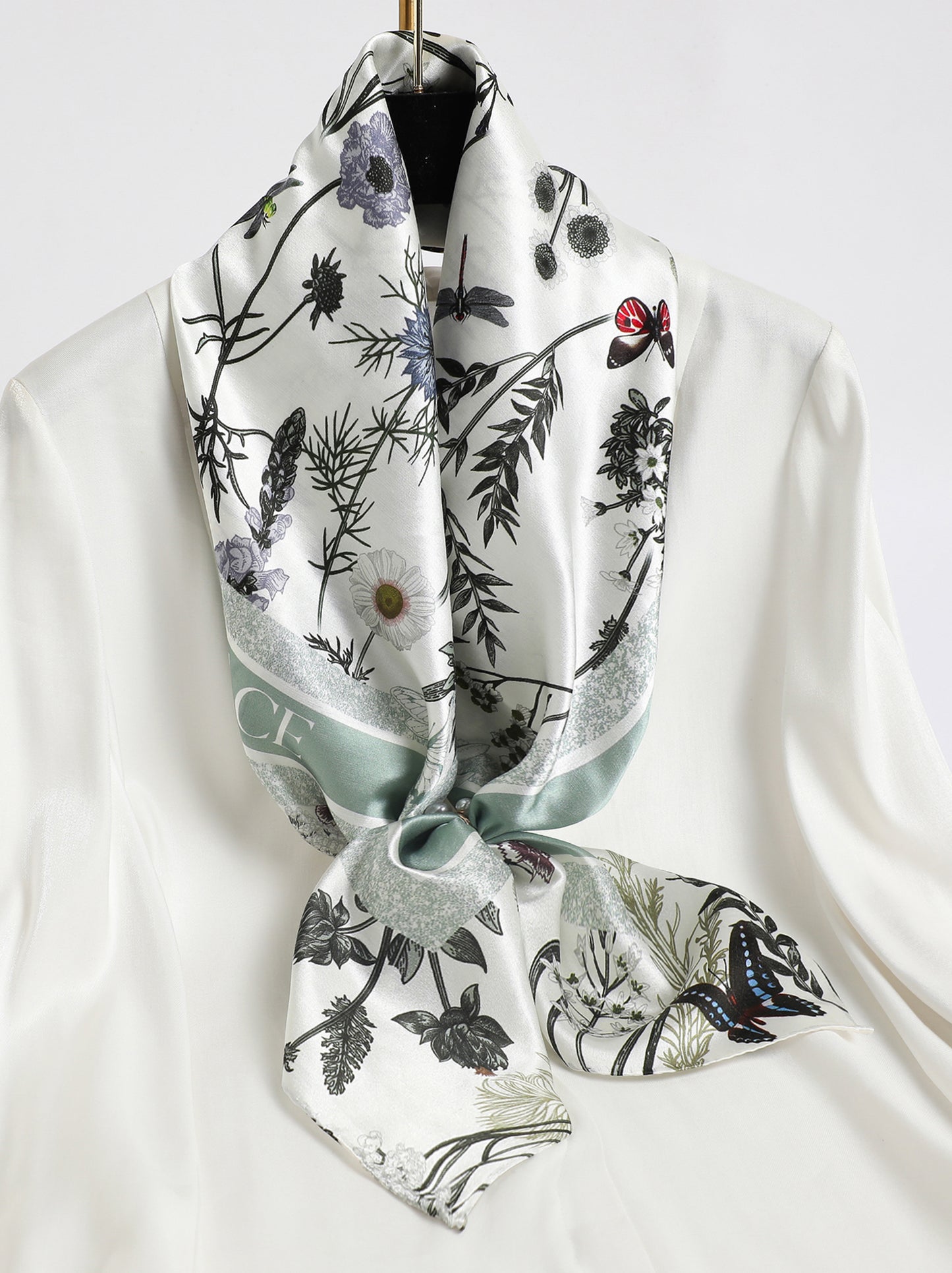 Garden Reverie Square Scarf – Pastel Green – Silk Wool Modal Blend