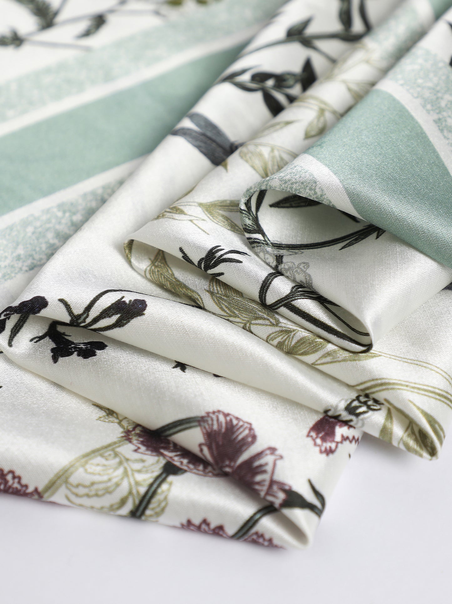 Garden Reverie Square Scarf – Pastel Green – Silk Wool Modal Blend