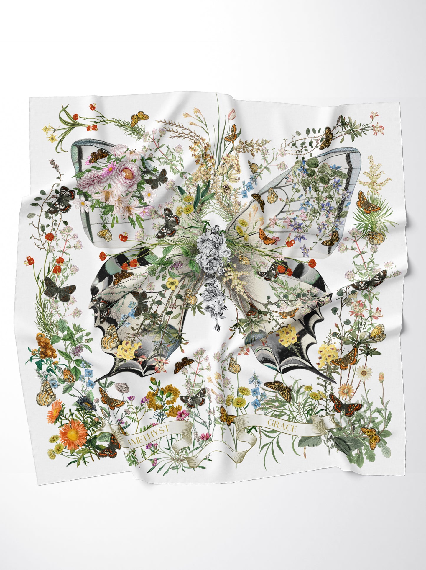 Quadratischer Schal mit Peach Garden-Print – Seiden-Woll-Modal-Mischung