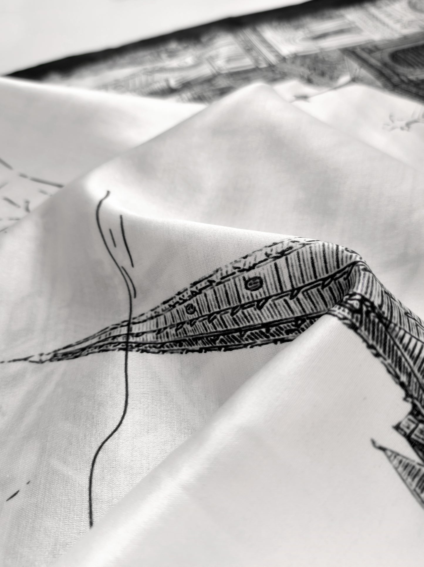 Outline Print Square Scarf – White & Black – Silk Wool Modal Blend