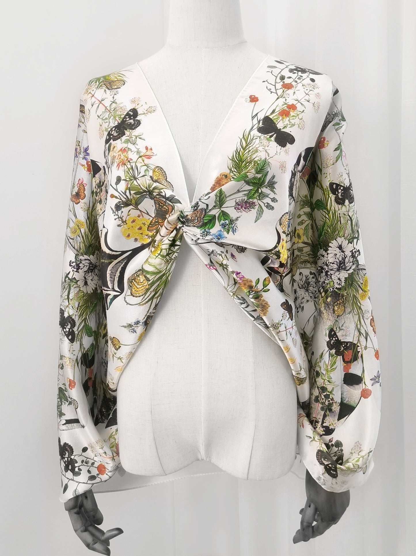 Peach Garden Print Oblong Scarf – Multicolor – Silk Wool Modal Blend
