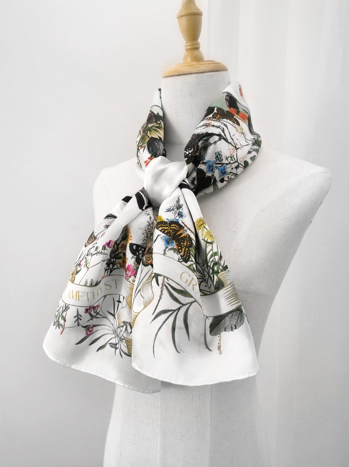 Peach Garden Print Oblong Scarf – Multicolor – Silk Wool Modal Blend