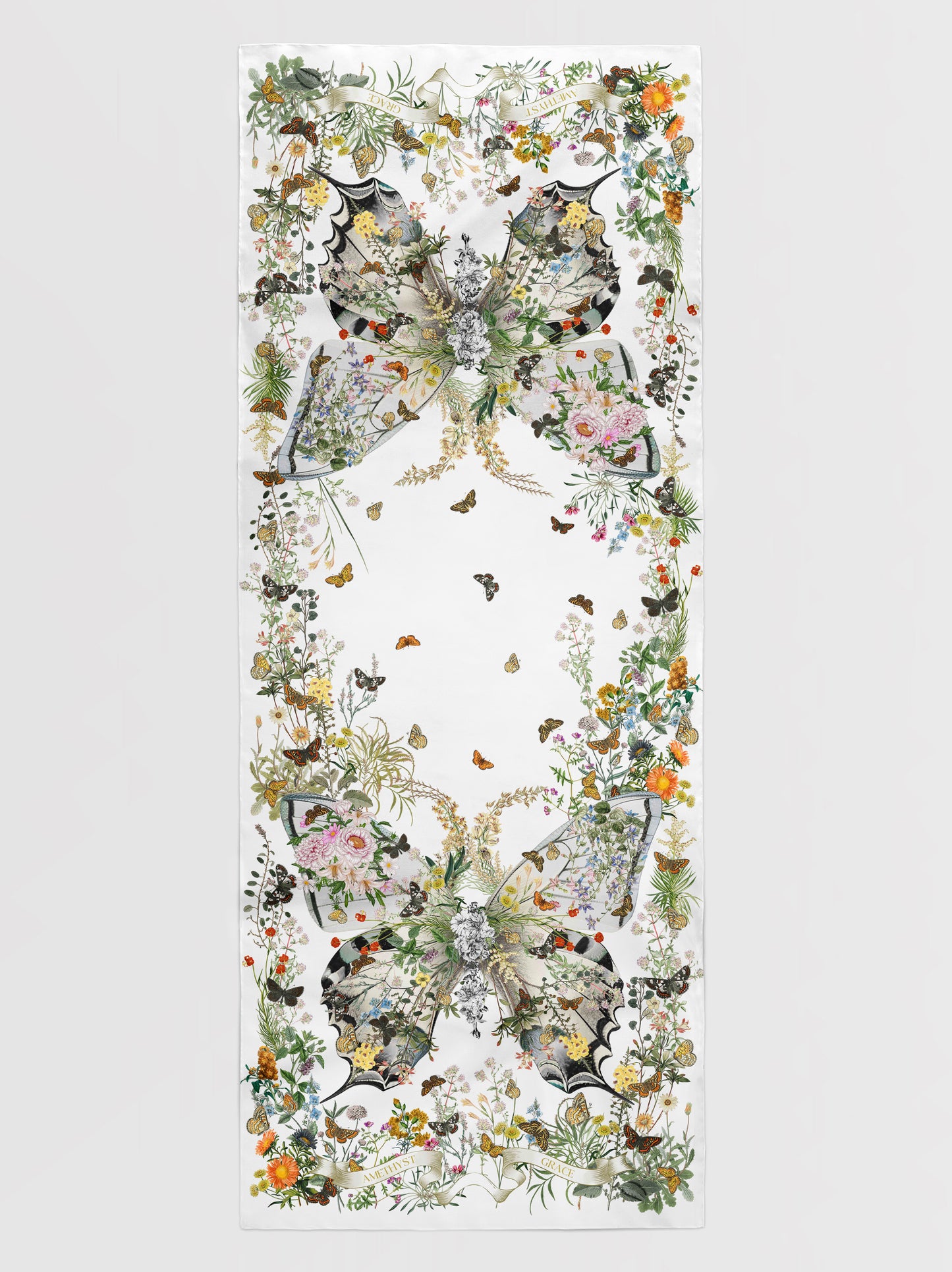 Peach Garden Print Oblong Scarf – Multicolor – Silk Wool Modal Blend