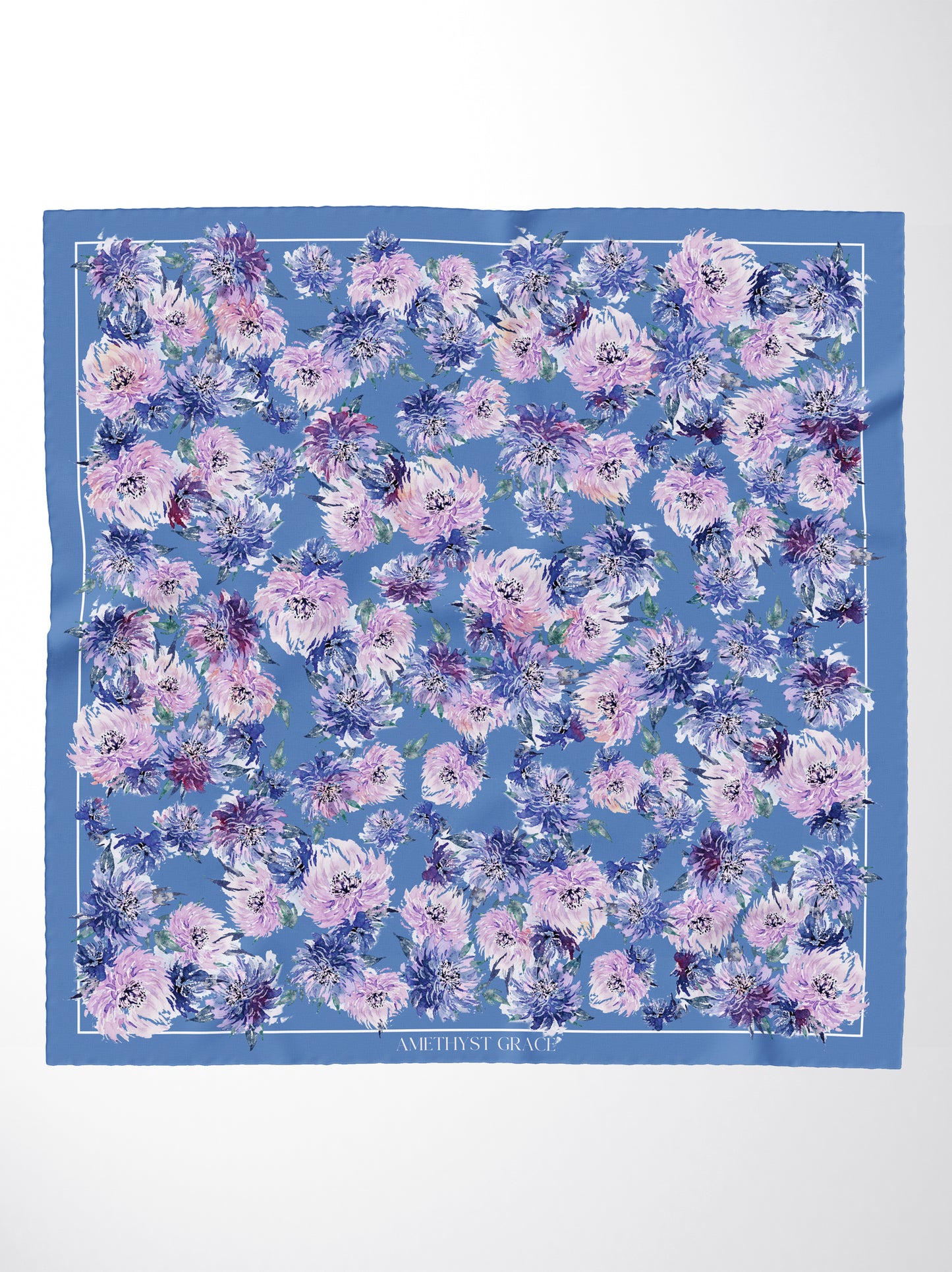 Petal Vibe Print Scarf – Blue & Pink – Silk Wool Modal Blend