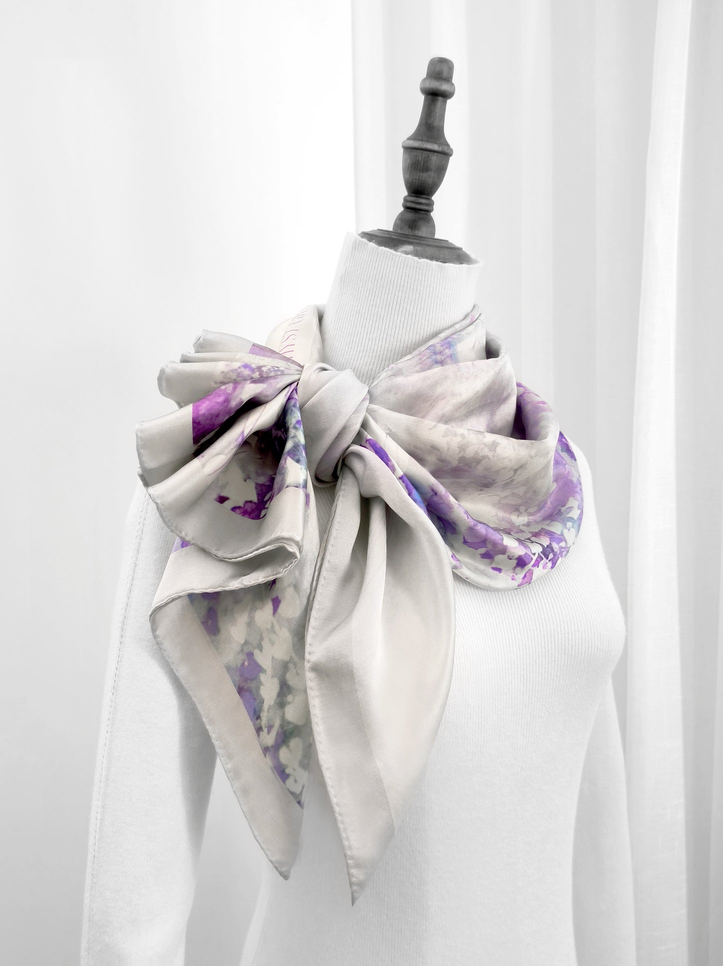 Vine and Wave Square Scarf – Pastel Purple – Silk Wool Modal Blend