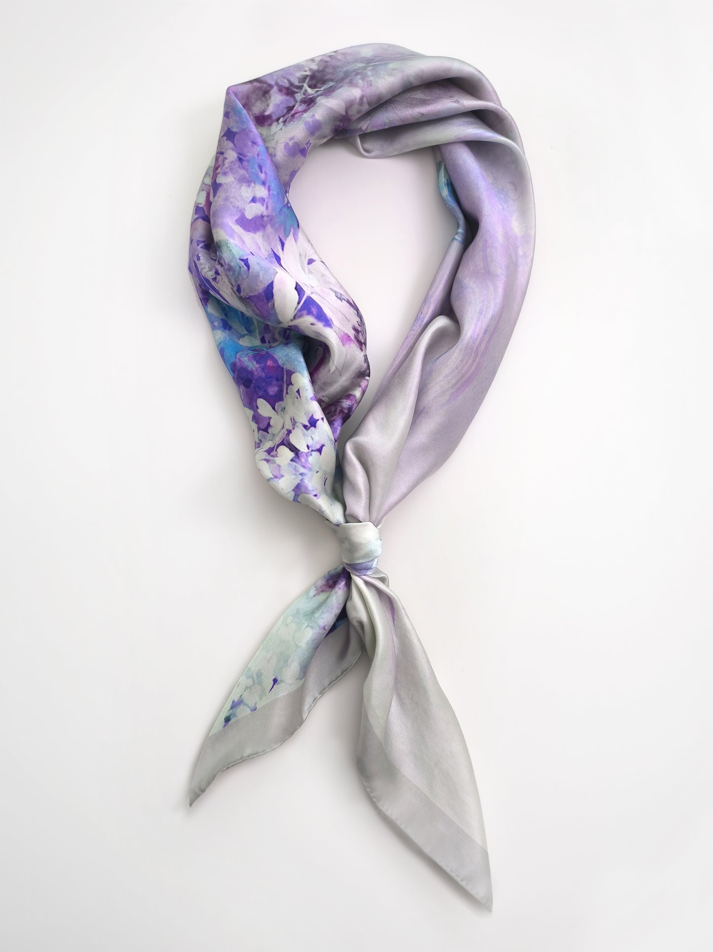 Vine and Wave Square Scarf – Pastel Purple – Silk Wool Modal Blend