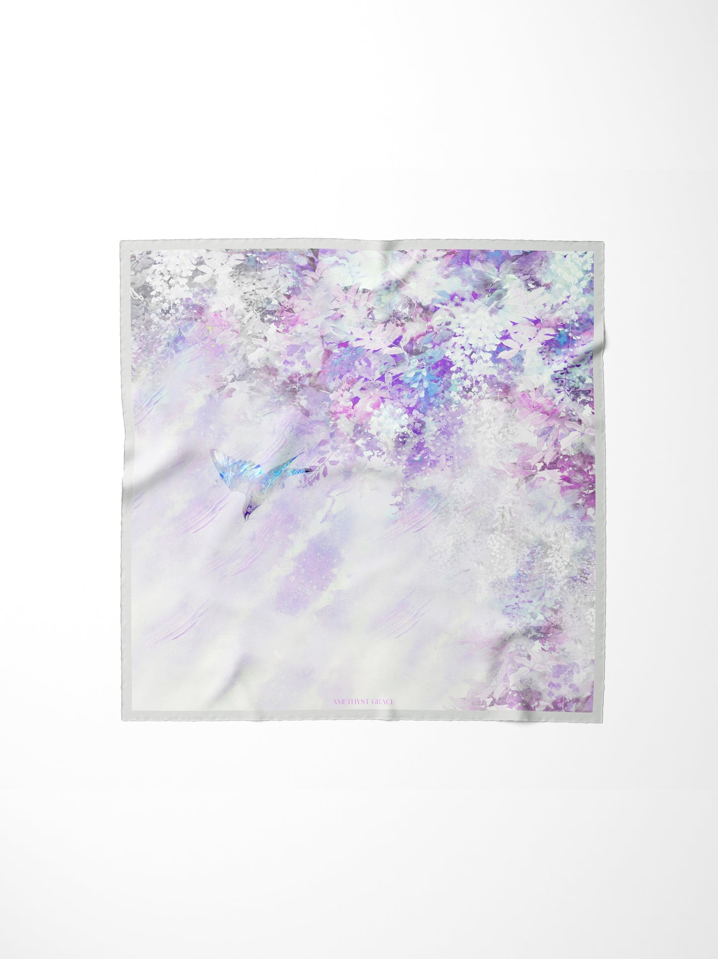 Vine and Wave Square Scarf – Pastel Purple – Silk Wool Modal Blend