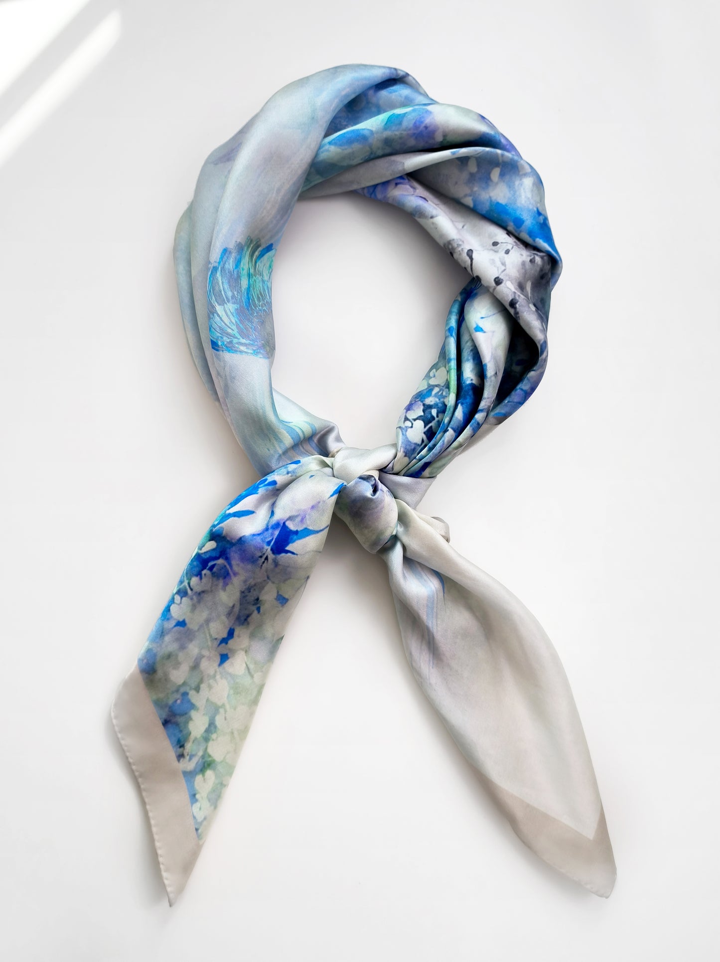 Vine and Wave Square Scarf – Soft Blue – Silk Wool Modal Blend