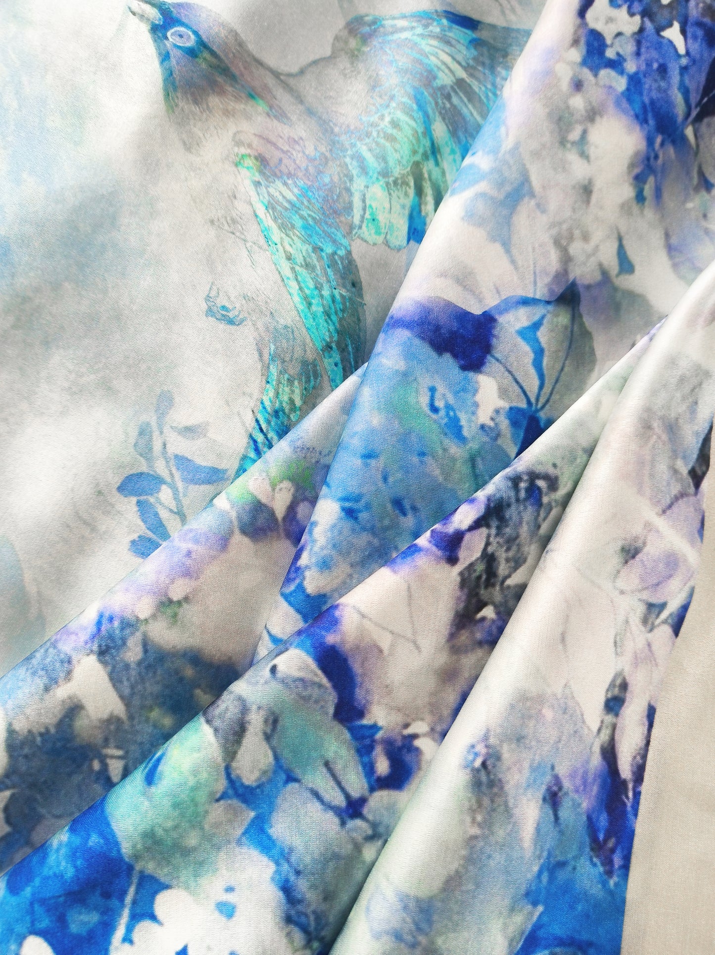 Vine and Wave Square Scarf – Soft Blue – Silk Wool Modal Blend